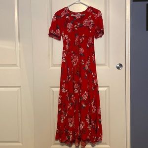 Red floral maxi dress